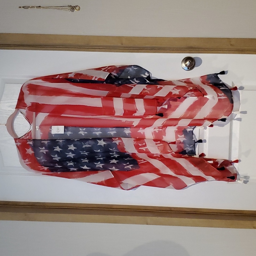 Cato flag fringe bottom open kimono